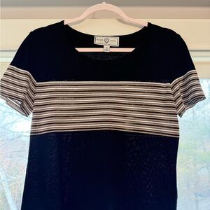 St. John Navy and White Striped Short Sleeve Tee